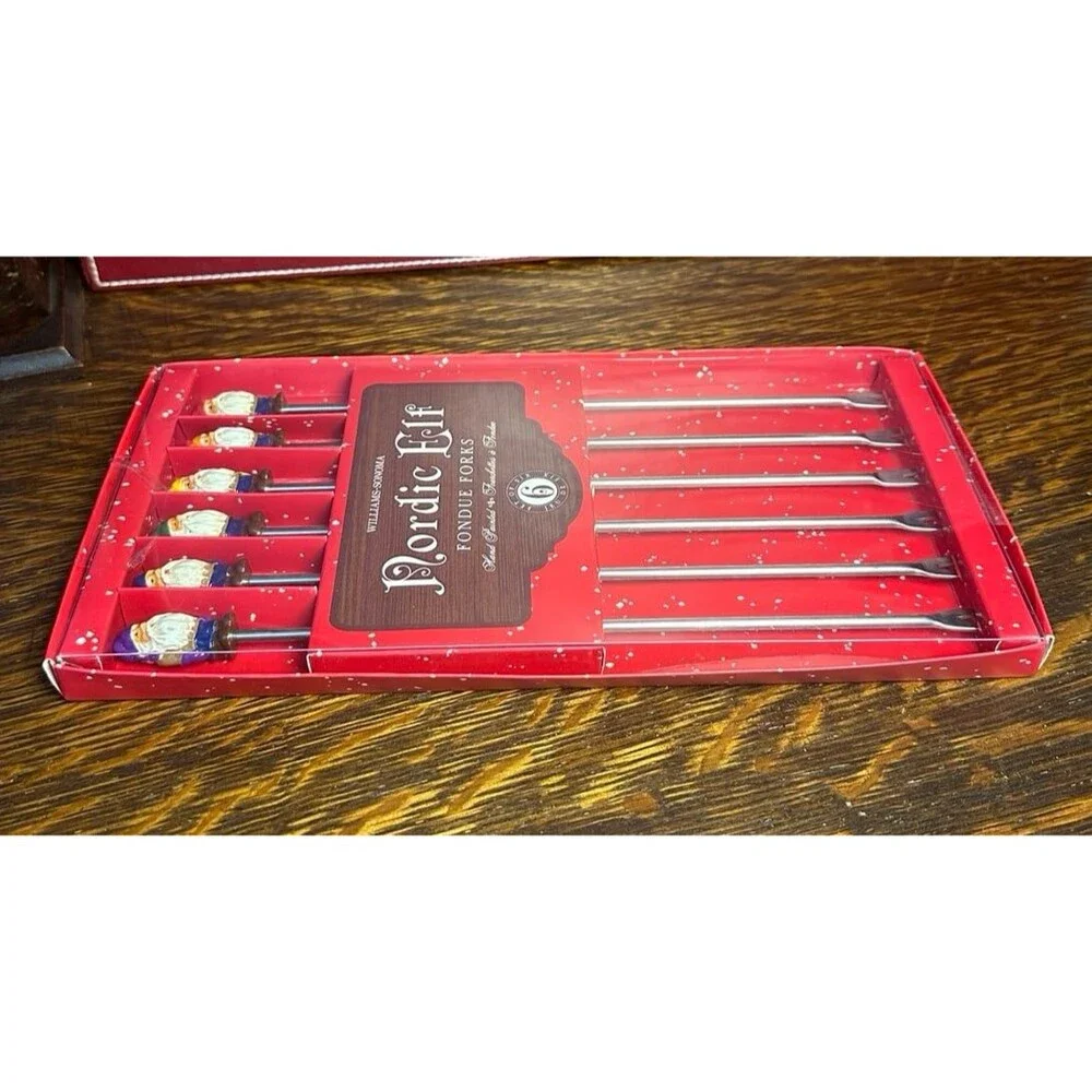 Williams Sonoma Nordic Elf Fondue Forks Set of 6 Stainless Holiday Christmas NIB